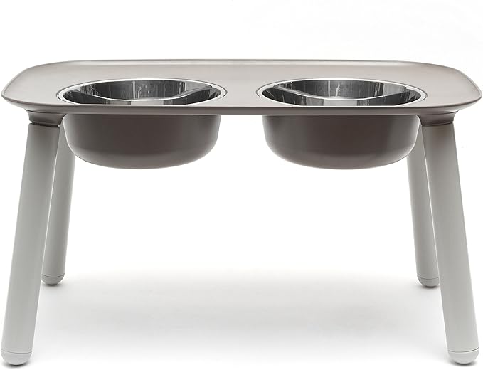 Messy Mutts Elevated Double Feeder with Stainless Bowls | Adjustable Height 3”, 5”, or 10” | Adjustable Standing Feeder for Dogs | 5 Cups per Bowl | Dark Grey