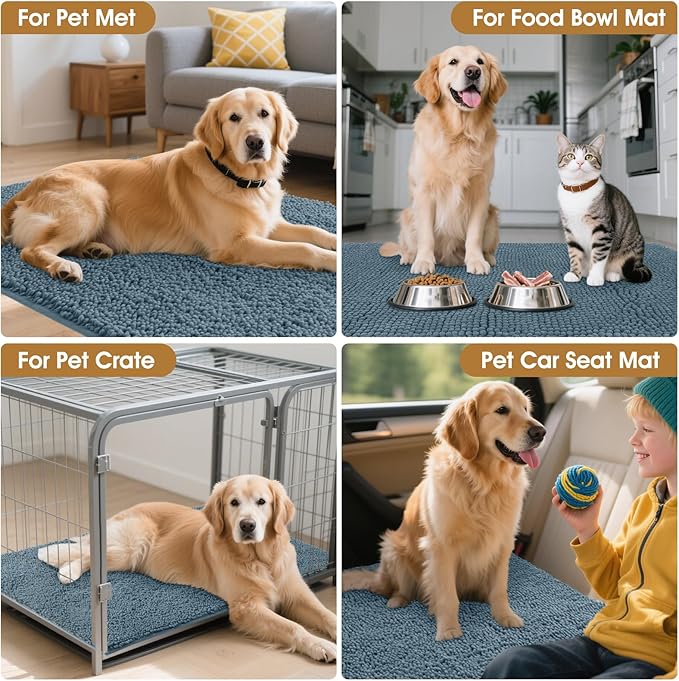 IM HOME 48" x 38" Dusty Blue Dog Door Mats for Muddy Paws, Chenille Absorbent Dog Mat, Non Slip Heavy Mud Mat for Dogs, Soft Pet Bed Mat for Entryway, Mud Paws, Inside Floor