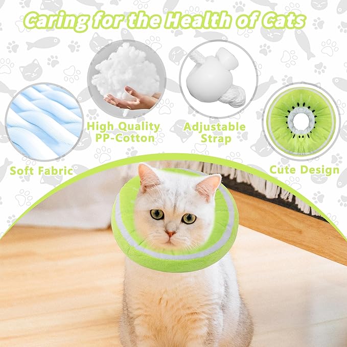 Soft Cat Cone Collar, Cute Cat Recovery Collar Suitable for Small, Medium, Large Cats,Elizabethan Neck Collar for Cats After Surgery (Kiwifruit, Small)