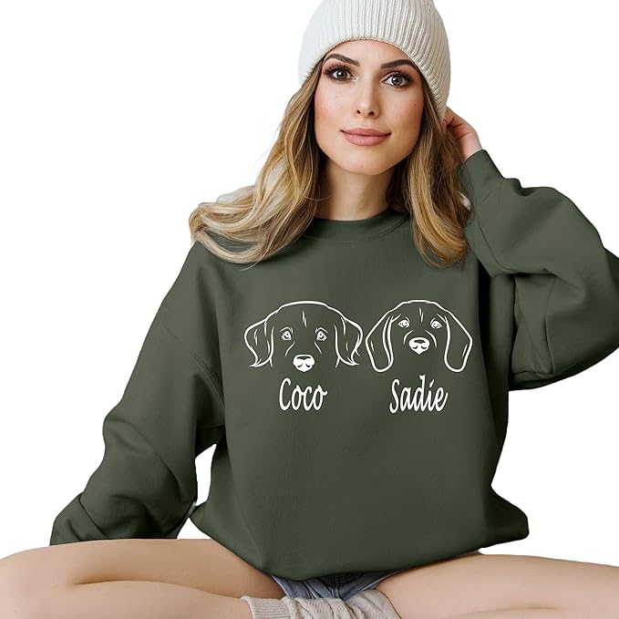 Custom Dog Mom Shirt for Women Pet Ears Sweatshirt with Name Unique Puppy Line Art Cute Dad Hoodie for DogDad Owner Lover
