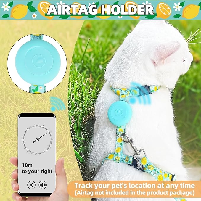 PUPTECK Adjustable Cat Harness and Leash Set Escape Proof Kitten Strap Collar for Walking Travel, Lemon Pattern