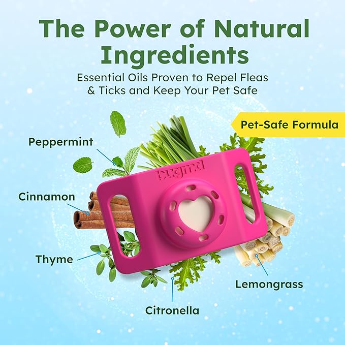 BugMD Paw Guardian Flea & Tick Pendant (3-Pack) with AirTag Holder – Plant-Based Flea & Tick Prevention for Dogs – Pet Collar Tag & GPS Tracker Holder for Dogs – Pink