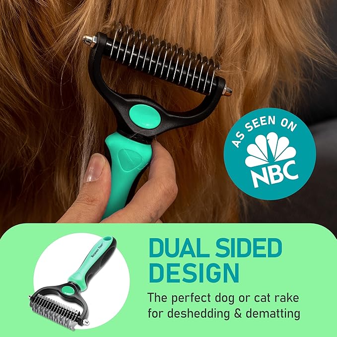 Maxpower Planet Hair Brush - Double Sided Shedding, Dematting Undercoat Rake for Dogs and Cats - Extra Wide Dog Grooming Brush, Reduce Shedding by 95%, Turquoise