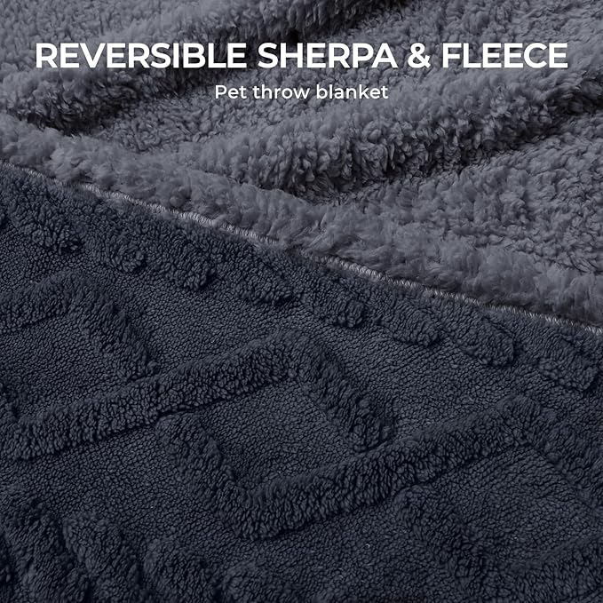 Waterproof Pet Blanket, Liquid Pee Proof Dog Blankets for Sofa Bed Couch, Reversible Sherpa Fleece Furniture Protector Cover for Small Medium Large Dogs Cats,Dark Grey Large（65" x 57"）