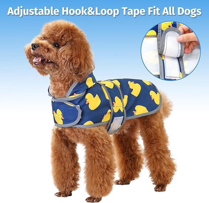 Dog Raincoat for Small Dogs Puppies Waterproof Hooded Rain Jacket with Reflective Strips Leash Hole & Poncho Adjustable Fit (Duck,S)