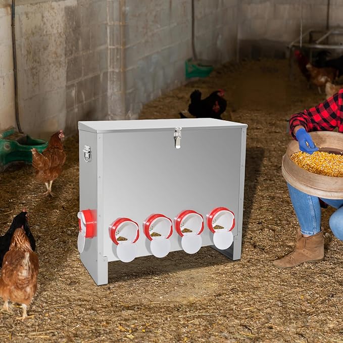 XKV Metal Automatic Chicken Feeder 90LBS with 10 Ports,No Feed Waste,All Seasons Support,Weather-Resistant and Animal-Proof,Suitable for Chicken,Geese,Ducks,Turkeys,Quails