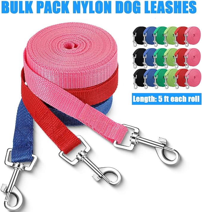 Hillban 36 Pcs Dog Leash Bulk 5 ft Multicolored Puppy Training Leash Slip Pet Traction Nylon Rope for Small Medium Dogs Agility, Yard, Camping, Backyard Play(6 Colors)