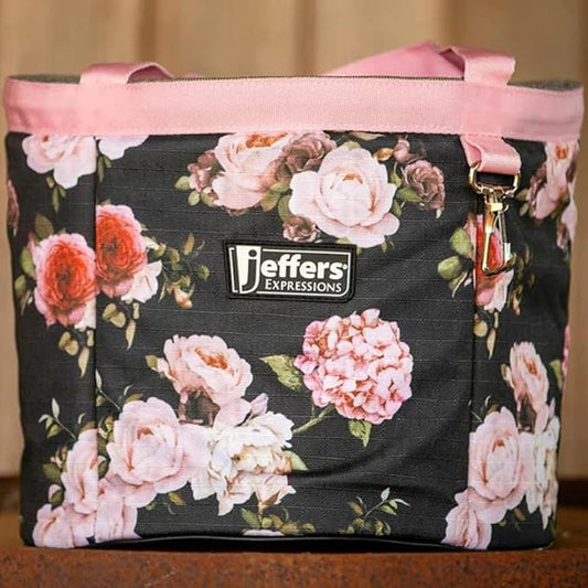 Jeffers Expression Grooming Tote Caddy, Rose Garden- Durable Ripstop Organizer with Pockets for Horse Grooming Tools - Easy Carry Nylon Straps, Compact Storage for Stable, Travel & Equine Supplies