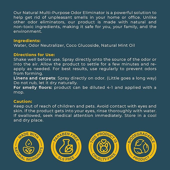 Soos Odor Zapper All Natural Odor Eliminator Multi-Purpose Odor Removal Spray for Home and Beyond (32.1 oz / 950 ml)