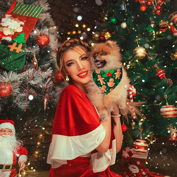Weewooday 20 Pieces Christmas Dog Bandanas for Dogs Santa Claus Christmas Tree Triangle Pet Bib Adjustable Pet Bandana Soft Doggy Kerchief Accessories for Pet Costume Accessories Decor