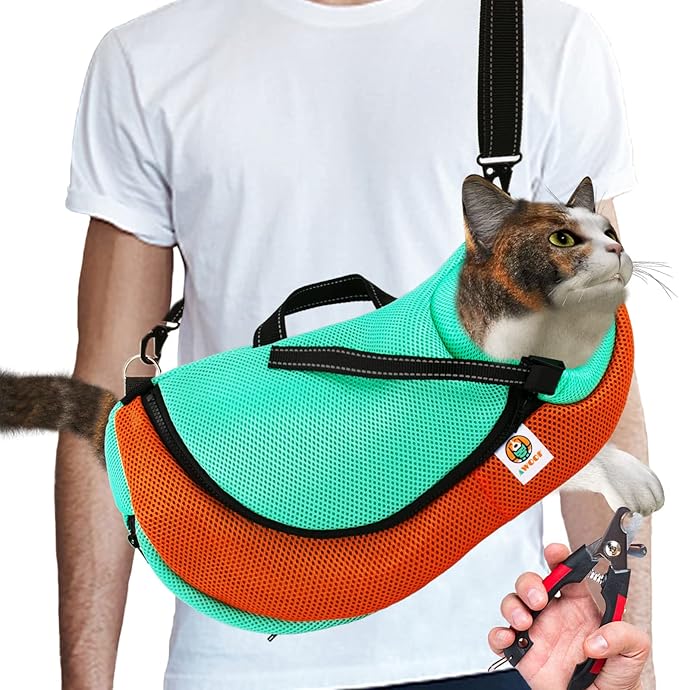AWOOF Cat Grooming Bag Adjustable Cat Bathing Bag Anti Scratch Bite Restraint Bag Cat Sling Bag Durable Mesh Cat Shower Bag for Small Medium Large Cats Nail Trimming Ear Cleaning Medicine Taking