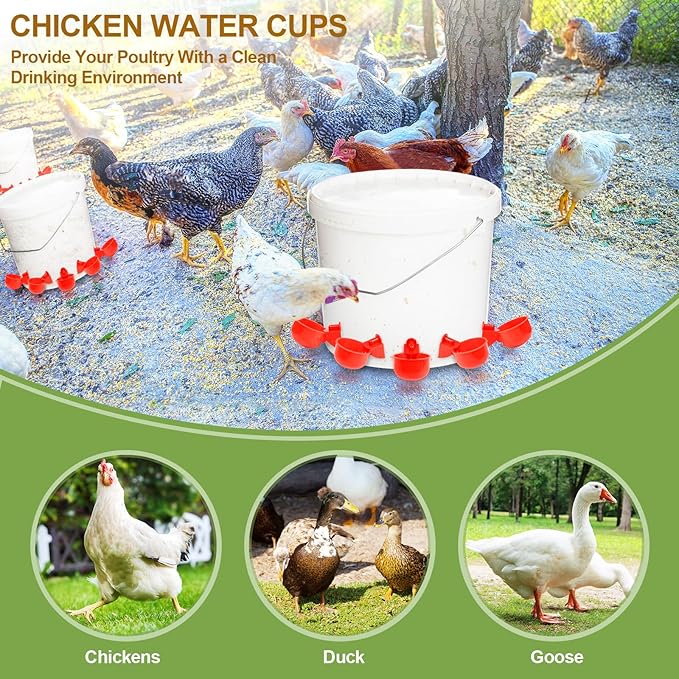 18PCS Poultry Watering Cups,Automatic Chicken Water Cups,Chickens Waters Nipples,DIY Chicken Watering System with Tee Fittings and Drill for Chicken,Duck,Goose,Bird and Other Kinds of Poultry