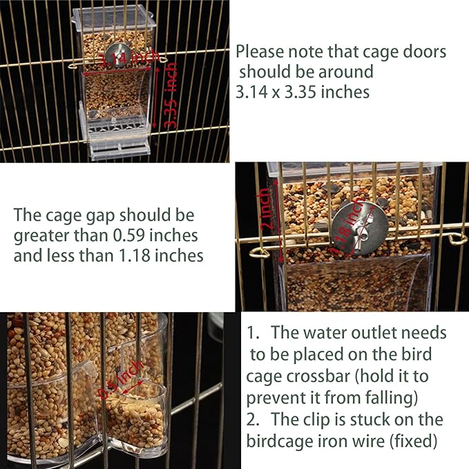 No Mess Bird Feeder Water Dispenser Set, Automatic Transparent Parrot Feeder Acrylic Parrot Food Container Drinker Cage Accessories for Small Birds Parakeet Canary Finch Cockatiel Lovebirds