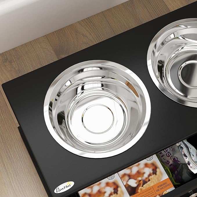 PawHut Large Elevated Dog Bowls with Storage Drawer - 11L Capacity, Raised Dog Bowl Stand Feeding Station, Black