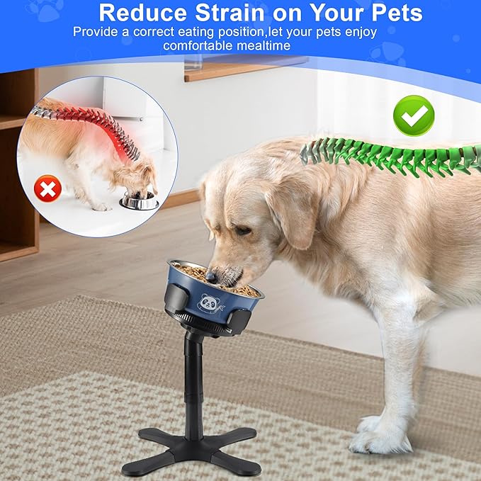 Dog Bowls Elevated Adjustable Stand, Raised Bowl with 3 Heights & Tilted Feeding Stand, Compatible with Various Bowls, for Medium & Large Breeds (2 Pack) Black
