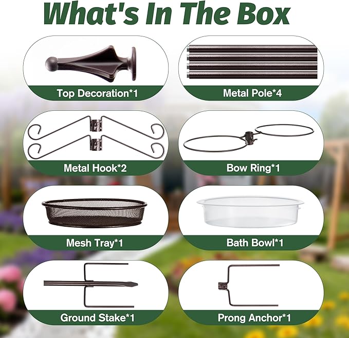 Bird Feeder Pole for Outdoors,81 Inch Metal Feeding Station Kit with 4-Hook,Bird Bath and Mesh Tray,5-Prong Base