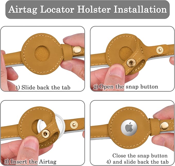 OOPSDOGGY Rolled Leather Dog Collar with Airtag Holder - Reflective Round Airtag Dog Collar - Soft Tracking Pet Collar for Small Dogs Puppy Cats Kitten (Camel, XL, 17"-21")