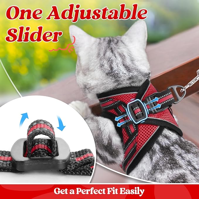 rabbitgoo Cat Harness and Leash Set for Walking Escape Proof, Adjustable Soft Kittens Vest with Reflective Strip for Cats, Comfortable Outdoor Vest, Red, S