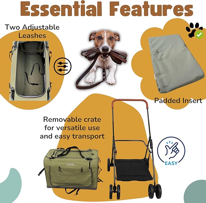 Pet Stroller Foldable Travel Crate for Small and Medium Dog and Cat, Portable Pet Travel Carrier, Pet Jogger with Detach Carrier