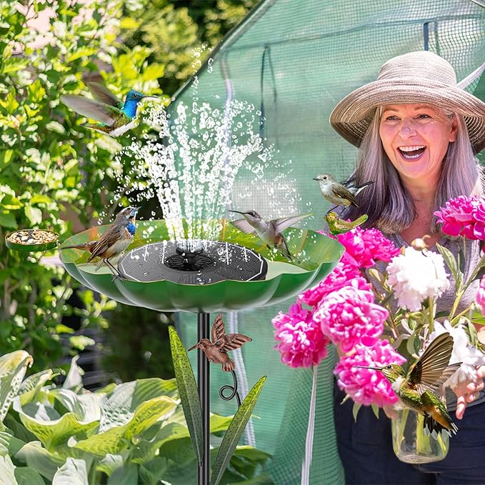 Metal Bird Bath for Outside, Detachable Birdbath Sturdy 5-Prong Stake Base with Bowl & Decorative Birds, Durable Iron Garden Birdbath Feeder for Outdoor Garden Yard Patio Decor(Retro Green)