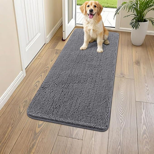 Smiry Dog Door Mat for Muddy Paws 47x24, Absorbs Moisture and Dirt Doormat, Non-Slip Washable Quick Dry Chenille Front Door Mat Indoor Entrance, Entryway Carpet for Inside Floor, Dark Grey