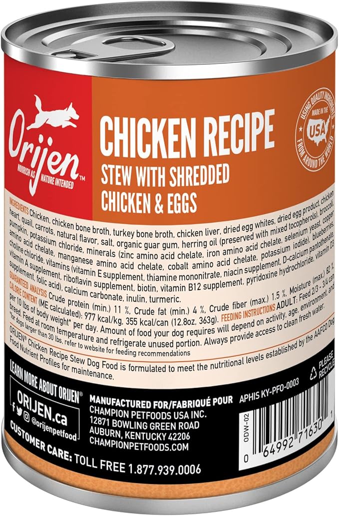 ORIJEN Real Meat Shreds, Grain-Free, Chicken Recipe Stew, Premium Wet Dog Food