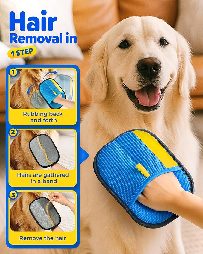 2025 Thickened Electrostatic Pet Hair Removal Gloves (2 Pcs) - Reusable Strong Grooming Gloves for Cats & Dogs, Hair Remover for Couch, Furniture, Carpet, Car Seats & Clothing (Blue)