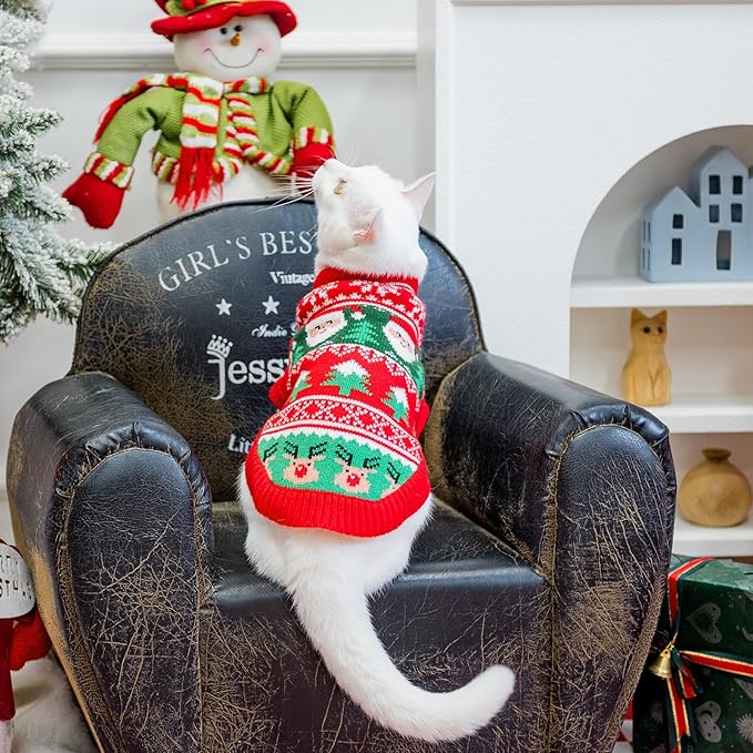 EXPAWLORER Cat Christmas Sweater - Stylish Knitted Christmas Pet Outfit, Soft Clothes for Cats Only, Knitwear Xmas Sweater with Sleeve Warm Apparel, Kitten Clothes for All Cats, Small