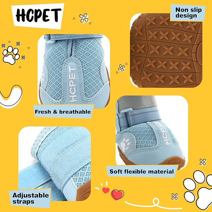 Hcpet Dog Shoes, Dog Boots for Small Dogs, Breathable Medium Dog Booties Paw Protector for Summer Hot Pavement, Winter Snowy Day, Outdoor Walking, Indoor Hardfloors Anti Slip Sole Blue Size 2