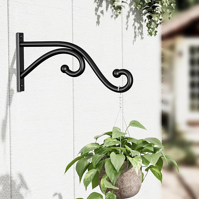 8 Inch Plant Hanger Plant Hook - 2 Pack Metal Plant Bracket Wall Hooks, Modern Designfor Hanging Flower Basket, Lanterns, Bird Feeder, Wind Chimes Indoor & Outdoor.
