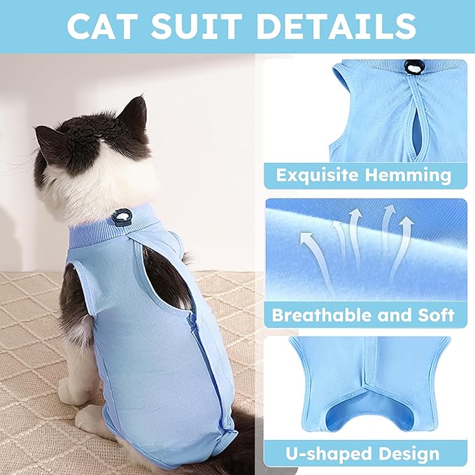Cat Recovery Suit, Kitten Surgical Bodysuit for Abdominal Wound Anti Licking After Surgery, Pet Surgical Recovery Snugly Suit Cat Spay Recovery Suit Female for Small Male Female Cats Blue L