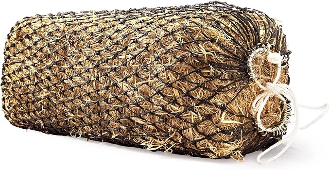 Bloomoak Slow Hay Net Feeder for Horses, Durable Soft Black PE 2/3 String Hay Bales Bags, Fit 36x18x18 to 47x25x17 Inches, Extends 50-64 Inches (2 1.6" Hole/1PC)