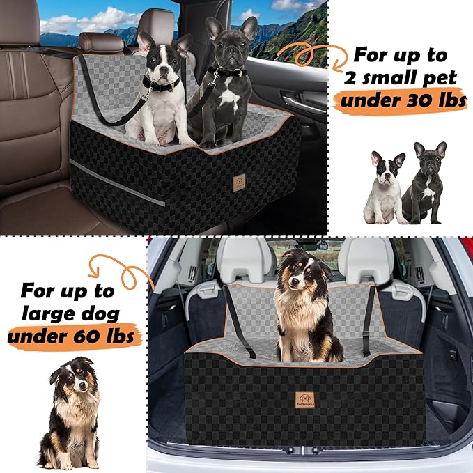 Large Dog Car Seat for Back Seat – Removable Dog Booster Seat & Washable Pet Car Seat for Medium & 2 Small Dogs up to 60lbs – Safety Straps & Storage Pocket – Travel & Home Use (Gray/Black)