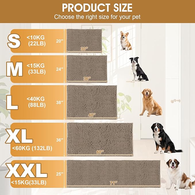IM HOME 36" x 24" Beige Dog Door Mats for Muddy Paws, Chenille Absorbent Dog Mat, Non Slip Heavy Mud Mat for Dogs, Soft Pet Bed Mat for Entryway, Mud Paws, Inside Floor