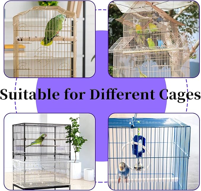 Daoeny Large Bird Cage Cover, Bird Cage Seed Catcher, Adjustable Soft Nylon Mesh Net with Twinkle Moon Star, Birdcage Cover Skirt Seed Guard for Parrot Parakeet Macaw Round Square Cages (White)