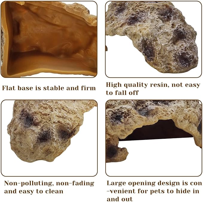 Hamiledyi Reptile Rock Hide Cave Reptile Hide Leopard Gecko Hide Bearded Dragon Hideout Terrarium Habitat Decor Reptile Hideout for Snake Lizard Gecko Turtle Hermit Crab Frog (M)