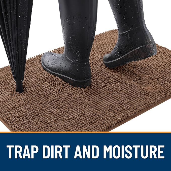 OLANLY Dog Door Mat for Muddy Paws 30x20, Absorbs Moisture and Dirt, Absorbent Non-Slip Washable Doormat, Quick Dry Chenille Mud Mat for Dogs, Entry Indoor Entryway Carpet for Inside Floor, Mocha