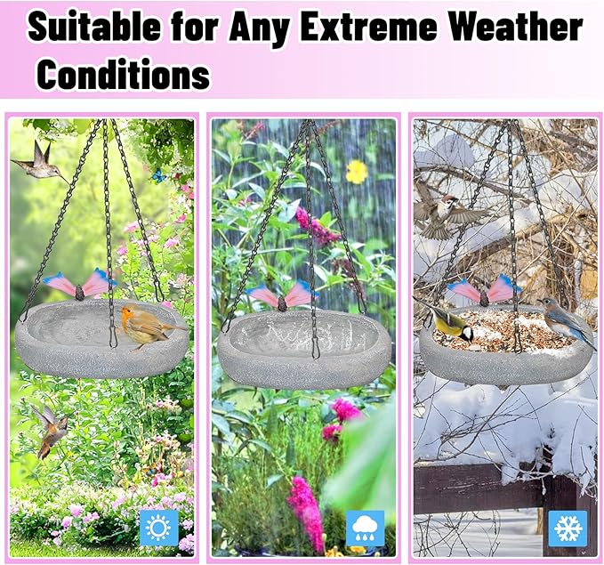 Bird Bath for Outside, Hanging Bird Water Feeder Bowl with Vintage Butterfly Statue, Outdoor Resin Birdfeeder Birdbath for Garden Yard Patio Decor (Ellipses+Butterfly)