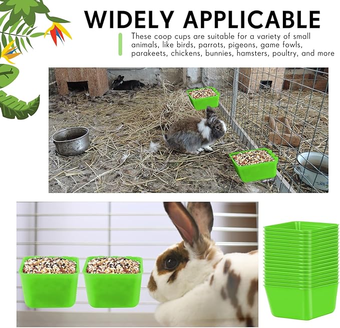 Maxdot 20 Pcs Cage Cups Chicken Feeder Waterer 16 oz Birds Feeders Hanging Bunny Cage Chicken Water Bowl for Pet Parrot Rooster Parakeet Gamefowl Poultry Pigeon Wire Hutch(Green)