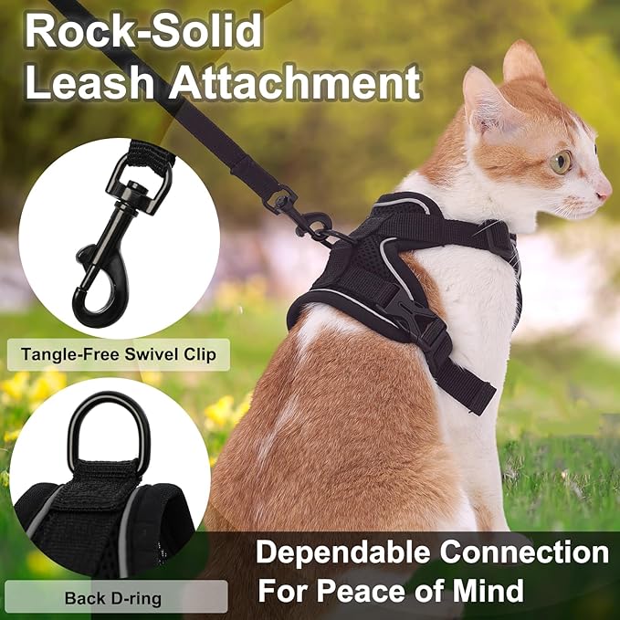 Cat Harness and Leash, Reflective Cat Harness Escape Proof for Walking, Adjustable Kitten Harness and Leash Set, 4 Buckles Easy Control Breathable Cat Vest Harness for All Types of Cats