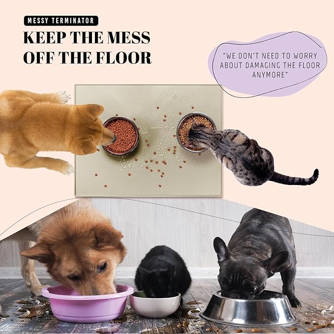 AVERYDAY 32x24'' Silicone Dog Mat for Food and Water, 0.63'' Edge Dog Food Bowl Mats for Floor Waterproof, Dogs Water Mat for Sloppy Drinker, Non Slip Rubber Pet Feeding Mats for Indoor Dogs and Cats