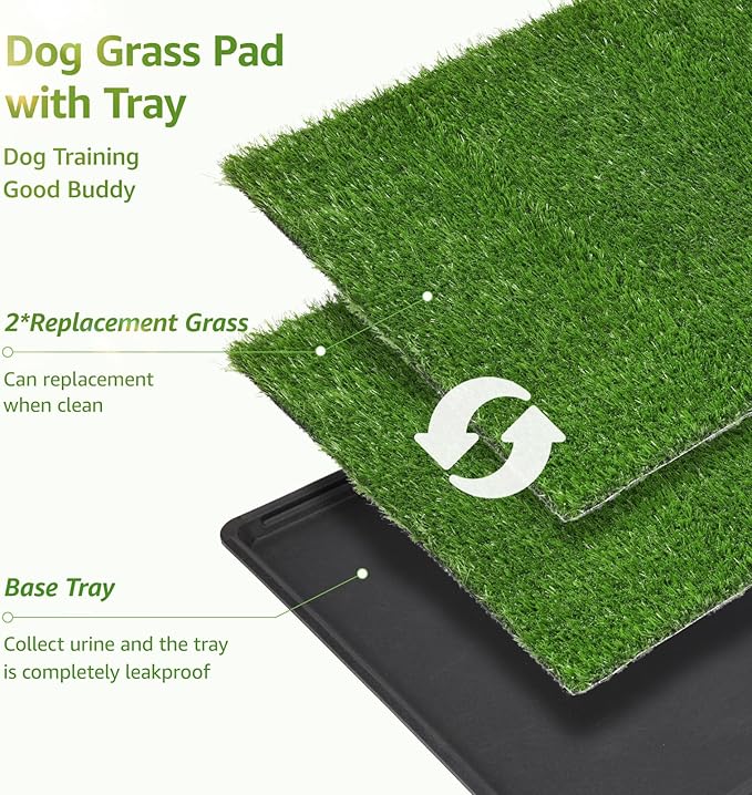 LOOBANI Dog Grass Pad with Tray Large - Dog Litter Box Indoor Potty for Apartment and Patio Training with 2 Pack Grass Pee Pads for Replacement(Tray Potty 45 * 29inch)