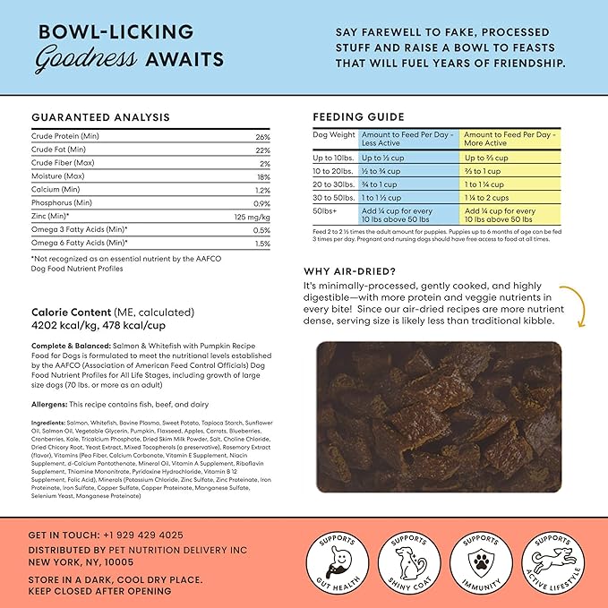 The Pets Table Air Dried Grain Free Dog Food for Dogs Large, Medium and Small | Puppy Dog Food, Adult Dog Food, Senior Dog Food | Salmon & Whitefish with Pumpkin 4.5 lbs / 72 oz Bag