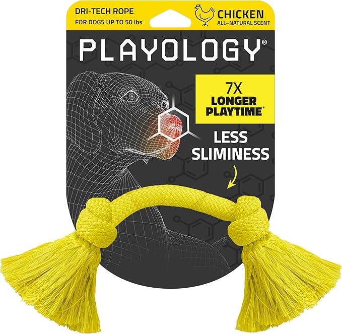 Playology Dog Toys | Dri-Tech Rope Toy Tug of War Rope for Aggressive Chewers | Medium Chicken Scented Toy - Easy to Clean and Made from Non Toxic Materials