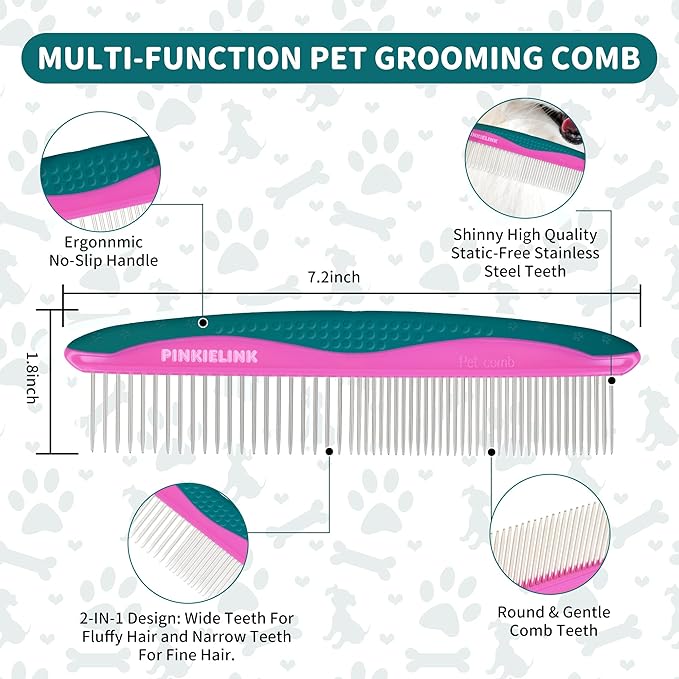 Professional 5 in 1 Pet Grooming Kit - Stainless Steel Dog & Cat Grooming Scissors with Rounded Tip Blades for Safe Fur Trimming, Thinning Shears, Straight Scissors, and Pet Comb (Green 5 in 1)