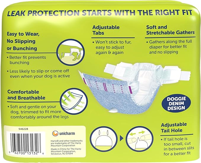 New! Hartz® Comfitables® Disposable Dog Diapers, Size Large 12 Count, Comfortable & Secure Fit, Easy to Put On, Super Absorbent Male and Female Diaper