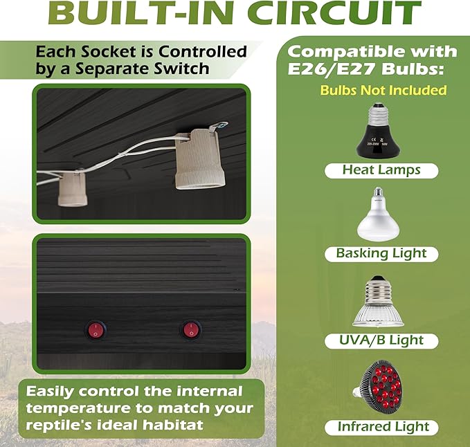 Royxen Tempered Glass Reptile Enclosure,Reptile Tank with Wooden Mesh Top and Lockable Design,32 Gallon Bearded Dragon Tank for Lizard Gecko Tortoise Snake Habitat,32" x 16" x 16",Black