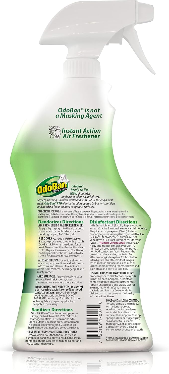 OdoBan Ready-to-Use Disinfectant and Odor Eliminator, Set of 3 Spray Bottles, Made in the USA, Original Eucalyptus and Lavender Scents, 32 Ounces Each