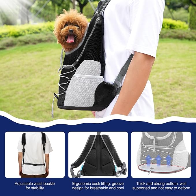 Pawaboo Pet Dog Carrier Backpack, Puppy Dog Travel Front Carrier for Small Medium Dogs Cats, Adjustable Breathable Dog Carrying Backpack with Safety Strips for Hiking, Walking (Black M Up to 10 lbs)