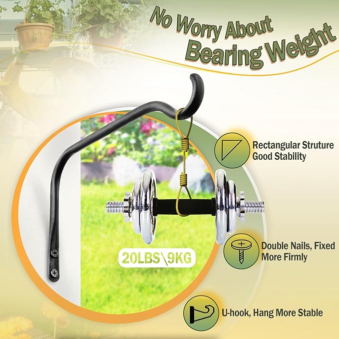 Durable Plant Hangers Brackets: 2 Pack 12 Inch Outdoor Metal Hanging Plant Brackets - Rustproof Wall Hooks for Hanging Flower Basket Bird Feeders Wind Chimes and Lanterns